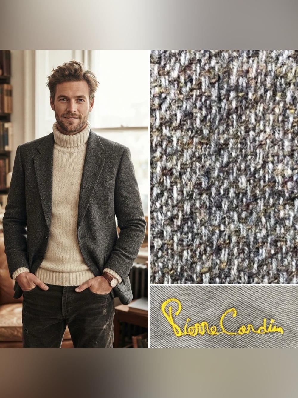 Vintage Pierre Cardin Men’s 40 Brown Gray Tweed Bespoke Blazer Jacket Sport Coat